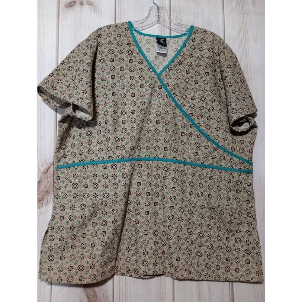 Cherokee Scrub Top Ladies Extra Large Tan Teal‎